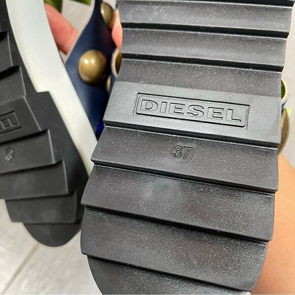 DIESEL Sandals Criss cross Chunky Studs Size 37 US7 Navy - Picture 7 of 15